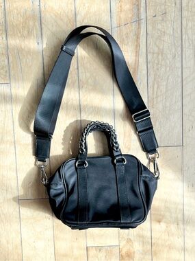 Rudsak Mini Black Nylon & Leather Chain Handle Crossbody Moto Chic Bag